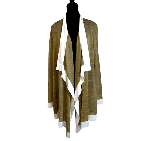 Misook Women’s XL Elegant Tan and White Women's Sweater Waterfall Semi Sheer - Picture 1 of 10